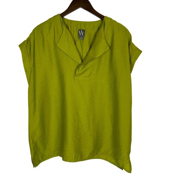 Worthington Green Lyocell Linen Collared Drop Shoulder Top XL Minimalist Office - Picture 1 of 7